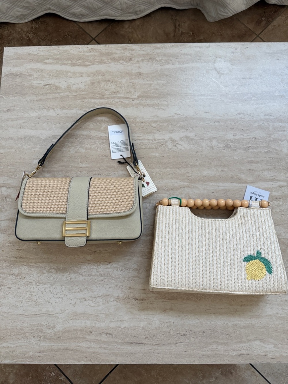 Neutral Straw-Accent Shoulder Bag for Women - Vacay bags for summer - NWT